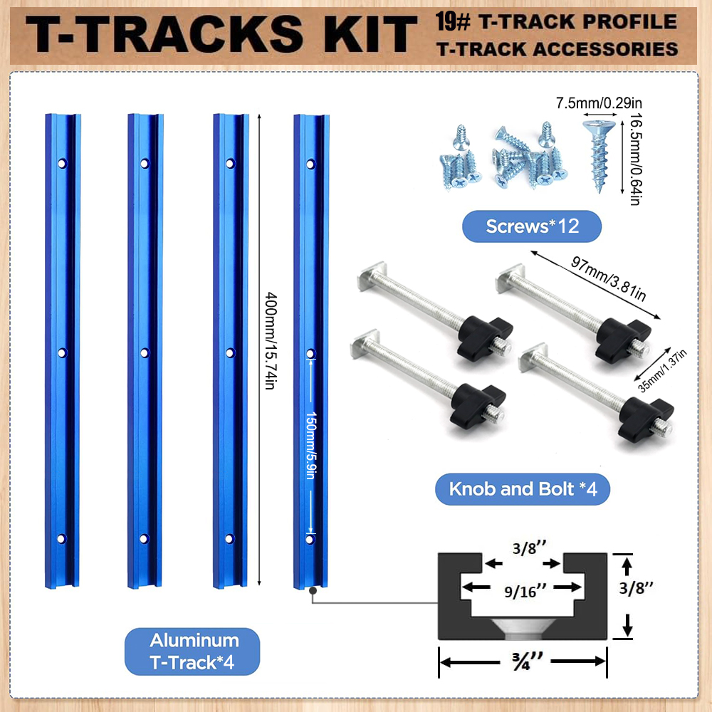 Woodworking Cutting Tools - Woodworking 19# T-track Kit and Accessories