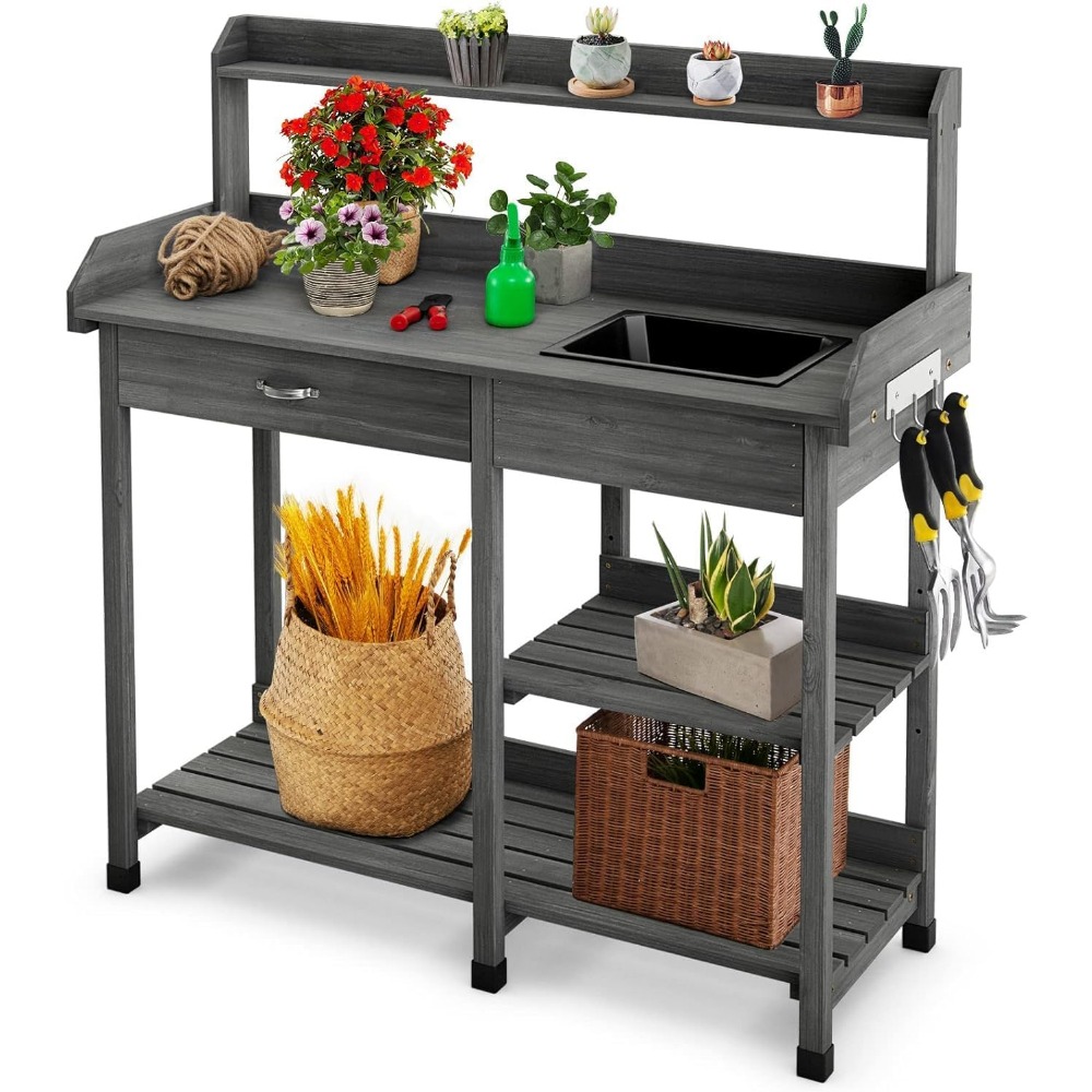 Woodworking Work Table - Potting Bench Table Patio Outdoor Garden