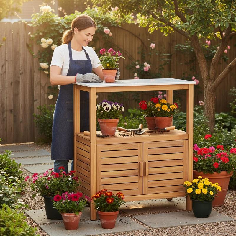 Outdoor Potting Bench Acacia W – Woodworking Work Table recenzja i cena