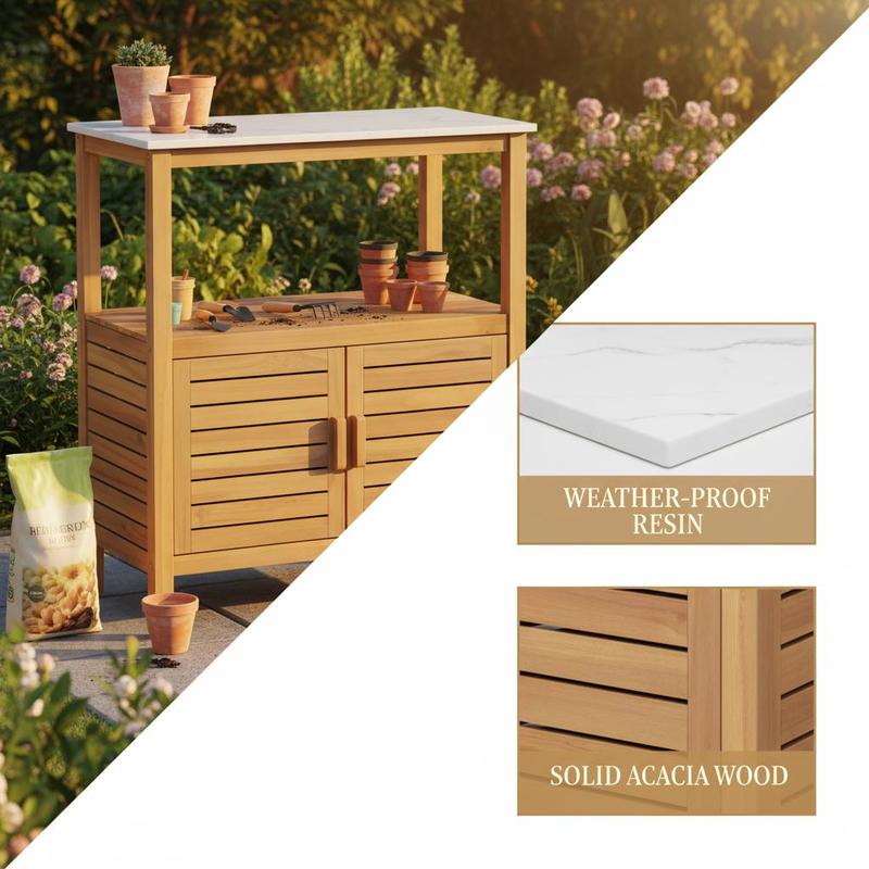 Outdoor Potting Bench Acacia W – Woodworking Work Table recenzja i cena