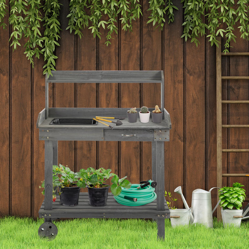 Outsunny 36'' Wooden Potting B – Woodworking Work Table recenzja i cena